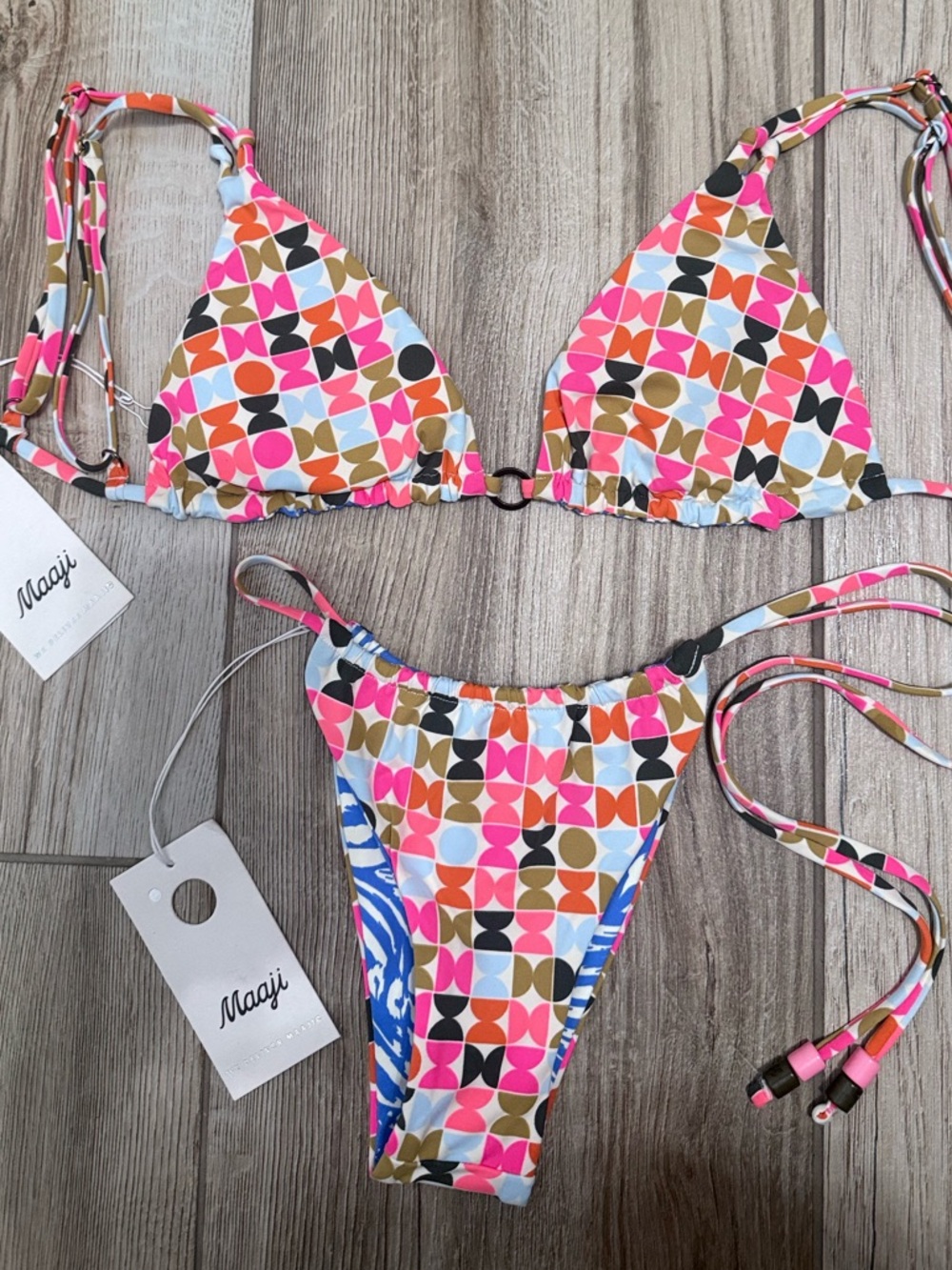 Maaji Pink Multi Geometric String Bikini Set NWT - Picture 4 of 11